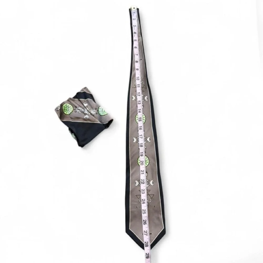Vintage 80s/90s Franco Di Napoli Geometric Art Deco Silk Tie & Pocket Square Set